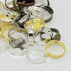 Justierbare gemischte Messing & Eisen Pad Ring Fassungen DIY Fingerring Zubehör, Mischfarbe, 17 mm, Fach: 8~12 mm