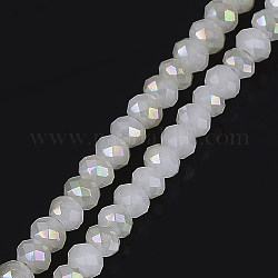 Electroplate Imitation Jade Glass Beads Strands, Half Rainbow Plated, Faceted, Rondelle, Beige, 2.5x2mm, Hole: 1mm, about 160~165pcs/strand, 15.35 inch~15.75 inch(39~40cm)