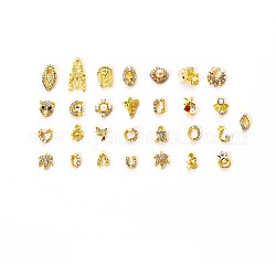 Alloy Rhinestone Cabochons, with Resin & ABS Plastic Imitation Pearl, Nail Art Decoration Accessories, Mixed Shapes, Golden, 30pcs/set