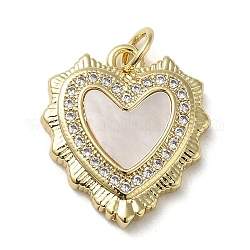 Brass Micro Pave Cubic Zirconia Pendants, with Shell, Heart, Real 18K Gold Plated, 18.5x16.5x3mm, Hole: 3.4mm