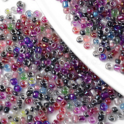 12/0 Perlas de semillas de vidrio, agujero redondo, redondo, Colores interiores transparentes arcoiris y brillo, color mezclado, 12/0, 2~2.5x1.5~2.5mm, agujero: 0.7 mm, aproximamente 44000 unidades / bolsa, aproximamente 450 g / bolsa