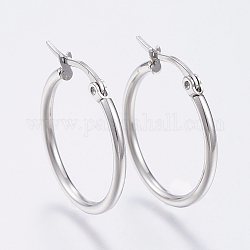 304 Stainless Steel Hoop Earrings, Hypoallergenic Earrings, Stainless Steel Color, 12 Gauge, 34~36x2mm, Pin: 0.7~1.3x0.68mm