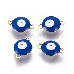 Revestimiento iónico (ip) 304 conectores de eslabones de acero inoxidable esmaltados, plano y redondo con mal de ojo, dorado, azul marino, 14.5x10x4.5mm, agujero: 1.4 mm