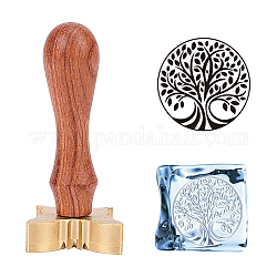 Olycraft Brass Wax Seal Stamp, Pear Wood Handle, for DIY Scrapbooking, Tree Pattern, Stamp: 30x12mm, Handle: 78.3~78.5x22mm