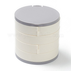 Caja de almacenamiento de joyería de plástico giratoria de 4 capa, con espejo, Para el anillo, pendiente y collar, cilindro, blanco floral, 10.6x10.4x10.1 cm