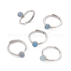 Anillos ajustables de aguamarina natural, anillos de dedo de latón en tono platino para mujer, 1.4~7mm, diámetro interior: 17.6 mm