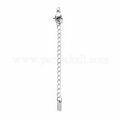 304 Stainless Steel Chain Extender, Cadmium Free & Nickel Free & Lead Free, with Clasps and Tiny Rectangle Charm, Stainless Steel Color, 50mm, Hole: 2.5mm