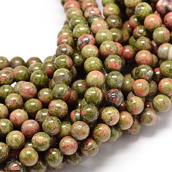 De piedras preciosas naturales unakite hebras de perlas redondas, 6mm, agujero: 1 mm, aproximamente 58~62 pcs / cadena, 15.7 pulgada