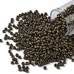 Cuentas de semillas redondas toho, Abalorios de la semilla japonés, (702) color cobre oscuro mate, 8/0, 3mm, agujero: 1 mm, aproximamente 222 unidades / 10 g