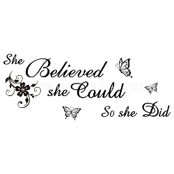 PVC Wall Stickers, for Wall Decoration, Word She Believed, She Could, So She Did, Butterfly Pattern, Word, 210x530mm