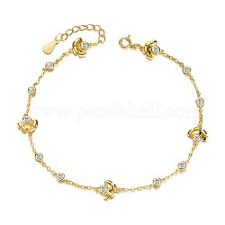 Shegrace tendance 925 bracelets de cheville en argent sterling avec zircone cubique, fleur et plat rond, or, 7-7/8 pouce (200 mm)