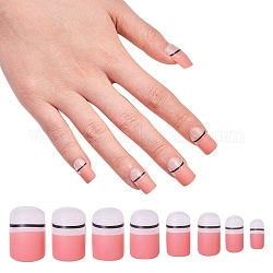 Ensembles de nail art, avec 24pcs ongles en plastique, 24pcs colle à ongles gelée double face, saumon noir, 14.5~23x7~14mm, environ 24 pcs / ensemble