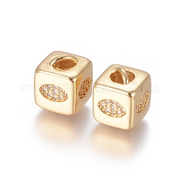 Perline zirconi micro pave  in ottone, placcato di lunga durata, cubo con motivo a occhio di cavallo, oro, chiaro, oro, 10x8x8.5mm, Foro: 1.5x3.5 mm e 4 mm