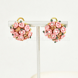 Pendientes de aro de plástico con flor 3d y circonitas cúbicas, Pendientes de aleación chapados en oro real de 18k., rosa, 20mm