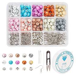 Ensembles de fabrication de boucles d'oreilles et de bracelets sunnyclue DIY, y compris les perles de verre de banc de tirage, Crochets d'oreille en laiton, perles d'espacement en laiton et alliage, Fil cristal, fil élastique, ciseaux en acier et aiguilles à perles en fer, couleur mixte, perles de verre: 8 mm, Trou: 1.3~1.6mm, 200 pièces / kit