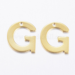 304 Stainless Steel Charms, Letter.G, Real 18K Gold Plated, 11x10x0.8mm, Hole: 1mm