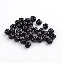 Perles en bois naturel teint, ronde, bien pour faire des cadeaux pour la fête des enfants, sans plomb, noir, environ 6~7 mm de large, hauteur de 5~6 mm , Trou: 1.5mm, environ 14600 pcs/1000 g