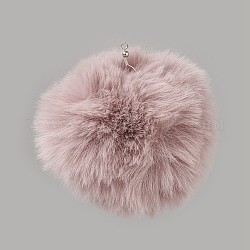 Handgemachte künstliche Kaninchenfell Pom Pom Ball bedeckt Anhänger, Fuzzy Bunny Haarballen, mit elastischer Faser, rosigbraun, 55~74 mm, Bohrung: 5 mm