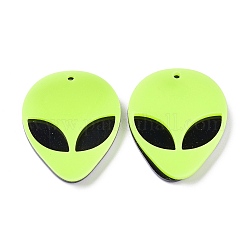 Opaque Acrylic Pendants, Alien Face, Pale Green, 35.5x29.5x4mm, Hole: 1.8mm