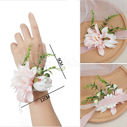 Corsage de poignet en tissu de soie imitation fleur, fleur à la main pour la mariée ou la demoiselle d'honneur, mariage, décorations de fête, perle rose, 120x90mm