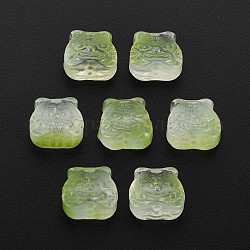 Perles de verre peintes par pulvérisation transparentes deux tons, signes du zodiaque chinois tigre, vert jaune, 11.5x12x8mm, Trou: 1mm