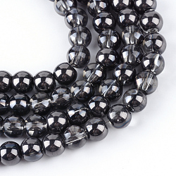 Chapelets de perles en verre demi-plaqué, ronde, noir plaqué, 7.5x8.5mm, Trou: 1mm, Environ 104 pcs/chapelet, 30.3 pouce