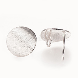 Brass Ear Stud Findings, with Loop, Flat Round, Nickel Free, Real Platinum Plated, 12mm, Hole: 2mm, pin: 0.5mm