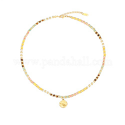 Pendentifs en inox, collier de perles pour femme, plat rond, 15-3/4 pouce (40 cm)