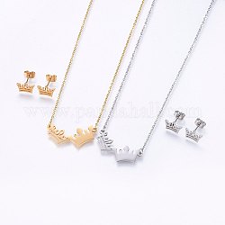 304 Stainless Steel Jewelry Sets, Stud Earrings and Pendant Necklaces, Crown, Mixed Color, Necklace: 18.9 inch(48cm), Stud Earrings: 7x11x1.2mm, Pin: 0.8mm