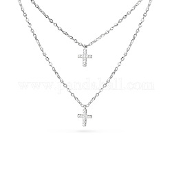 Tinysand@ cz bijoux 925 pendentif croix en argent sterling avec zircone cubique colliers à deux niveaux, platine, 21 pouce, 18 pouce
