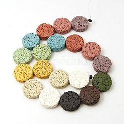 Natural Lava Rock Beads Strands, Dyed, Flat Round, Mixed Color, 20~21x6mm, Hole:1mm, about 19pcs/strand, 15 inch