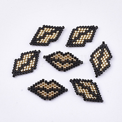 Handgemachte japanische Saatperlen Verbinder, mit Nylondraht, Webstuhl Muster, Lippe, golden, 13x21x1.7 mm, Bohrung: 0.7 mm