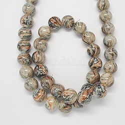 Spray Painted Glass Beads Strands, Round, Camel, 8mm, Hole: 1mm, about 104pcs/strand