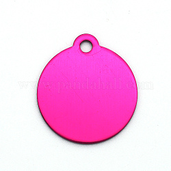 Colored Aluminum Pendants, Laser Cut, Double Sided Dog Pet Name Phone Number ID Tag Charm, Flat Round, Magenta, 36x31.5x1mm, Hole: 3mm