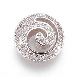 Perles de zircone cubique micro pave en Laiton, plat rond, clair, platine, 15x6mm, Trou: 1mm