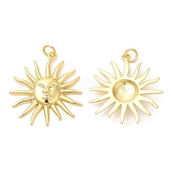 Rack Plating Brass Pendants, with Jump Ring, Long-Lasting Plated, Cadmium Free & Lead Free, Sun Charm, Real 18K Gold Plated, 26.5x25x3.5mm, Hole: 3mm