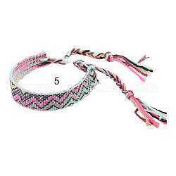 Bracelet cordon en coton tressé motif vagues, bracelet brésilien réglable ethnique tribal pour femme, fuchsia, 5-1/2~10-5/8 pouce (14~27 cm)
