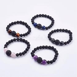 Natural Gemstone Stretch Bracelets, with Natural Lava Rock Beads, Round, 2 inch(52mm)