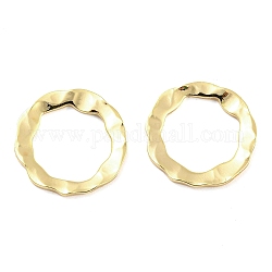 Anillos de enlace de latón, conectores de anillos redondos ondulados irregulares, real 18k chapado en oro, 15.5x1.3mm