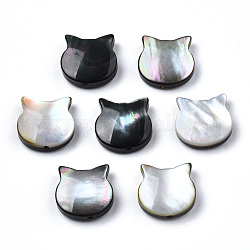 Perles de lèvre noire en coquillage naturel , tête de chat, 10x10x3.5mm, Trou: 0.9mm
