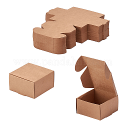 Boîte en papier kraft, boîte pliante, carrée, tan, 8.5x8.5x3.5 cm