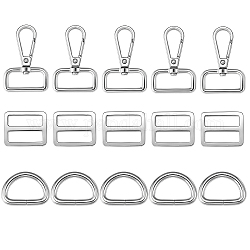 15 pz 3 anelli a d in ferro stile, fibbie scorrevoli in lega e chiusure girevoli, platino, 5pcs / style