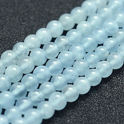 Chapelets de perles en aigue-marine naturelle, Grade A +, ronde, 4mm, Trou: 1mm, Environ 94 pcs/chapelet, 15.5 pouce (39.5 cm)