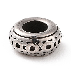Perles européennes en 304 acier inoxydable, Perles avec un grand trou   , rondelle, argent antique, 5x11mm, Trou: 5mm
