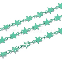 Spritzlackierte Messinggliederketten, gelötet, mit Spule, Stern, mittleres Seegrün, Link: 4x3x0.5 mm, Sterne: 8.5x6.5x0.4 mm, 32.8 Fuß (10m)/Rolle