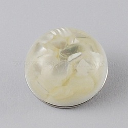 Плоский круглый куполообразный платиновым покрытием сплава ювелирных смолы щелчковые кнопки, светлый золотарник желтый, 18x11~13 мм, Ручка: 5 мм