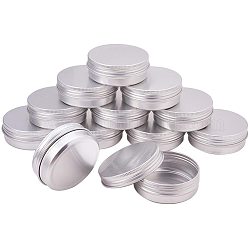60ml Round Aluminium Tin Cans, Aluminium Jar, Storage Containers for Cosmetic, Candles, Candies, with Screw Top Lid, Platinum, 6.8x2.5cm