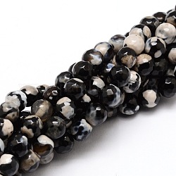 Sfaccettato agata naturale perle tonde fili, tinto, nero, 6mm, Foro: 1 mm, circa 64pcs/filo, 14.7 pollice