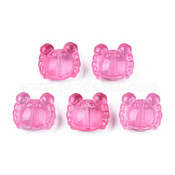 Transparent Spray Painted Glass Beads, Crab, Hot Pink, 13x14x6.5mm, Hole: 1mm