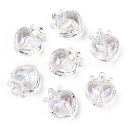Placage uv perles acryliques irisées arc-en-ciel transparentes, coeur avec la couronne, clair ab, 24.5x21.5x14mm, Trou: 3mm